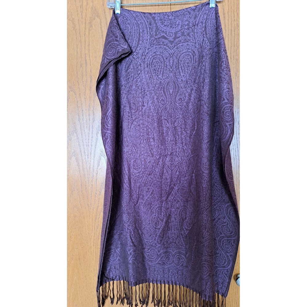 Womens Dark Purple Paisley Scarf Shawl Wrap Viscose Blend Knotted Fringe 68x26"